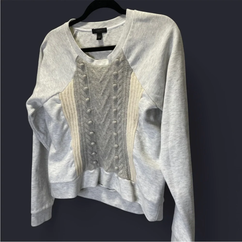 J. Crew Light Gray and Beige Mixed Media Crew Neck Sweater